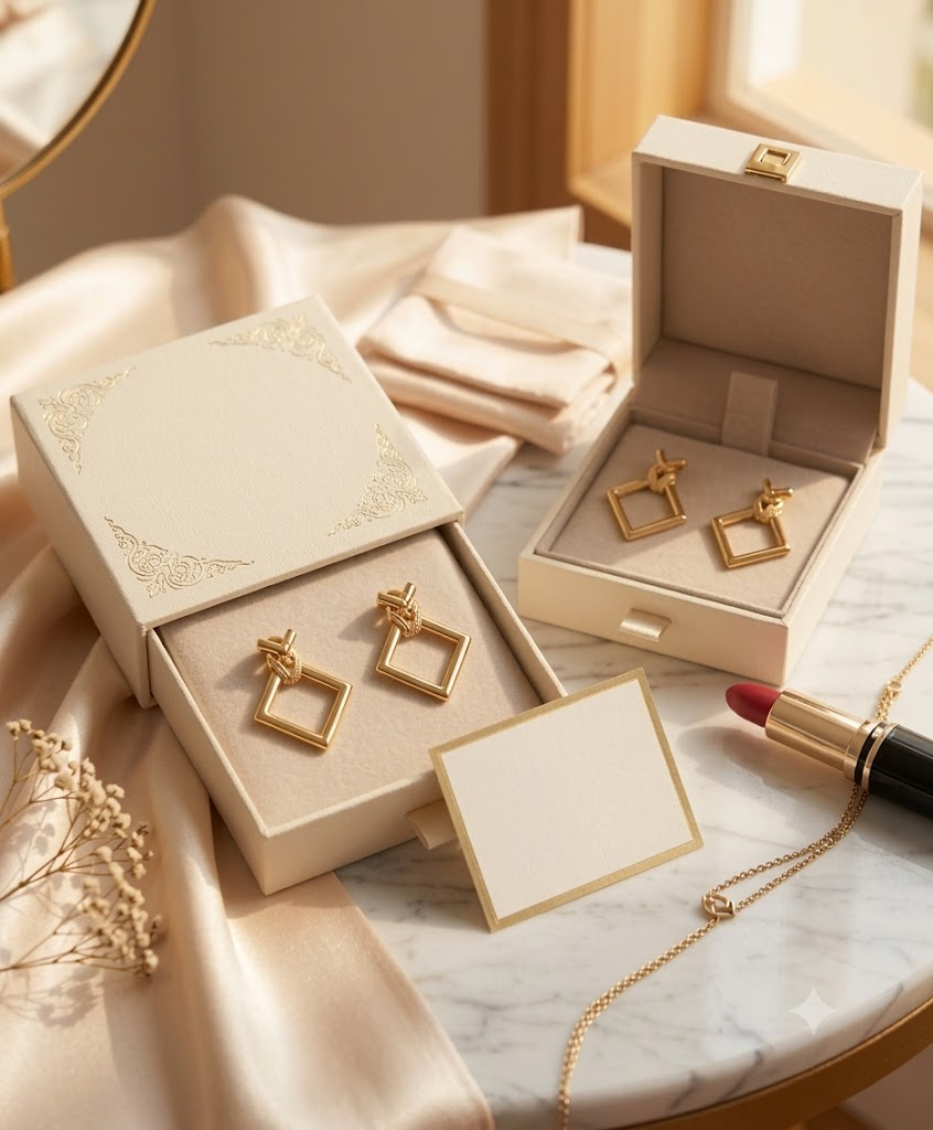 Gold-Plated Geometric Front-Back Stud Earrings