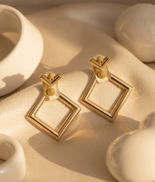 Gold-Plated Geometric Front-Back Stud Earrings