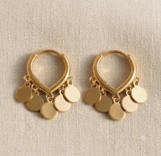 Minimalist Gold Double Disc Huggie Drop Earrings