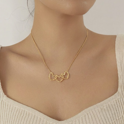 Triple Heart Interlinked Pendant Necklace – Elegant Gold-Tone Love Necklace