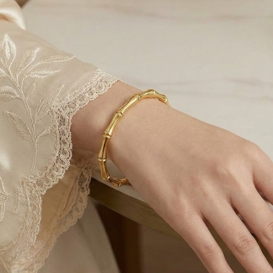 18K Gold Plated Bamboo Node Cuff Bangle for You