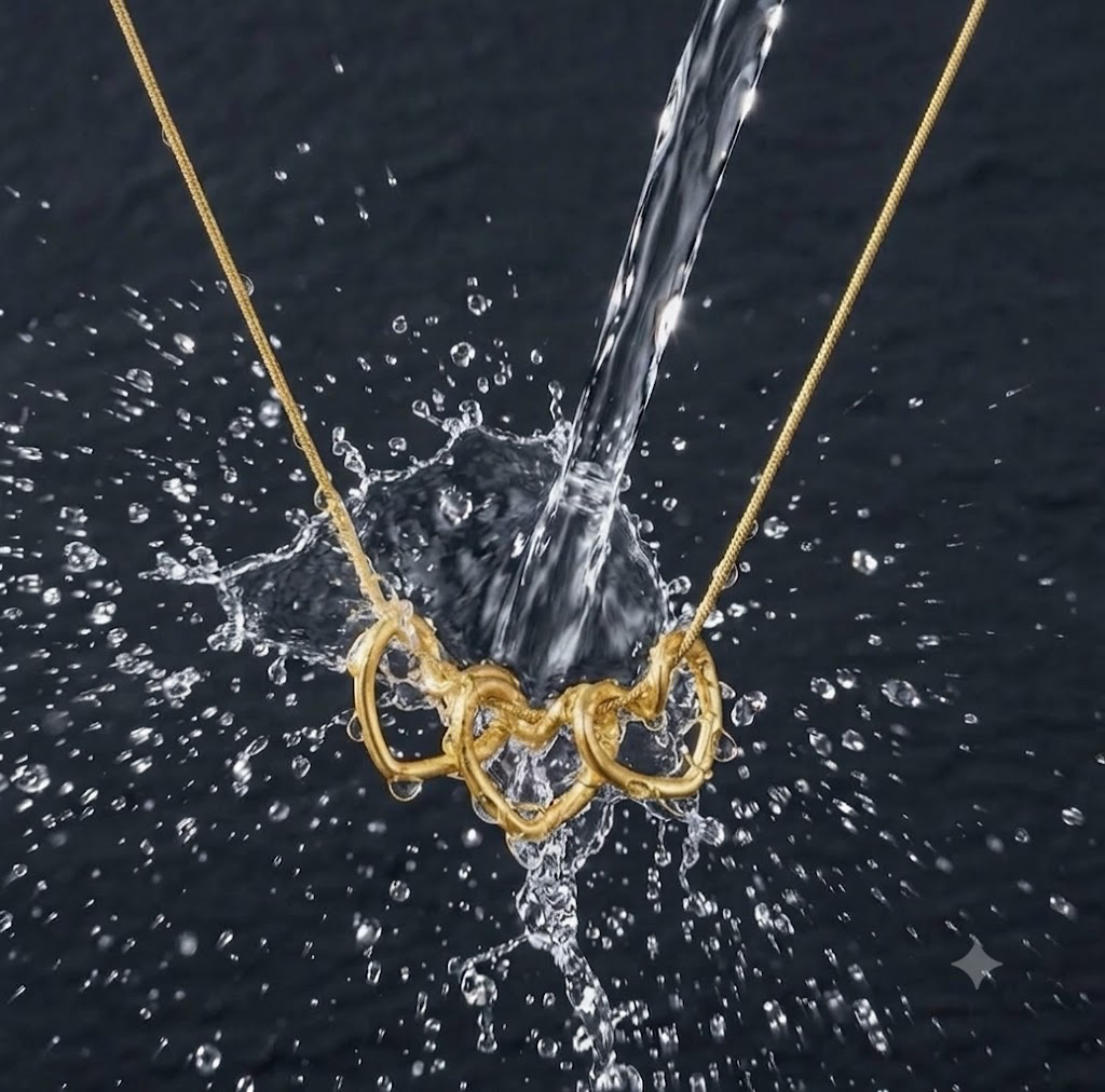 Triple Heart Interlinked Pendant Necklace – Elegant Gold-Tone Love Necklace