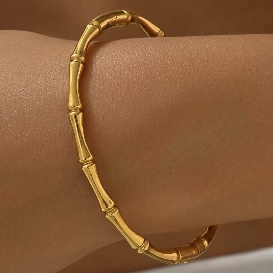 18K Gold Plated Bamboo Node Cuff Bangle for You