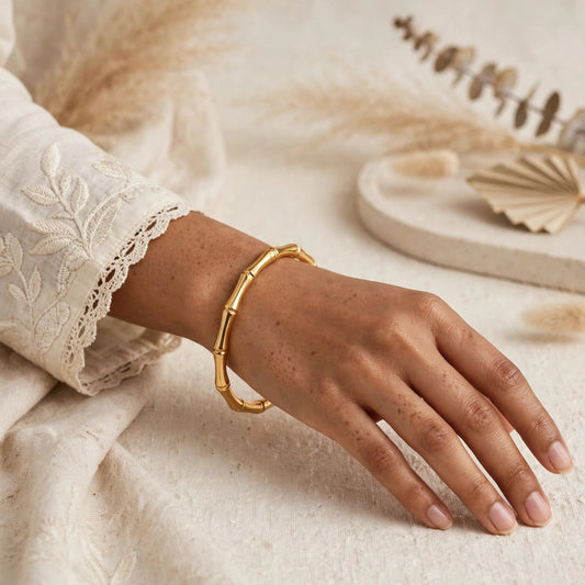 18K Gold Plated Bamboo Node Cuff Bangle for You