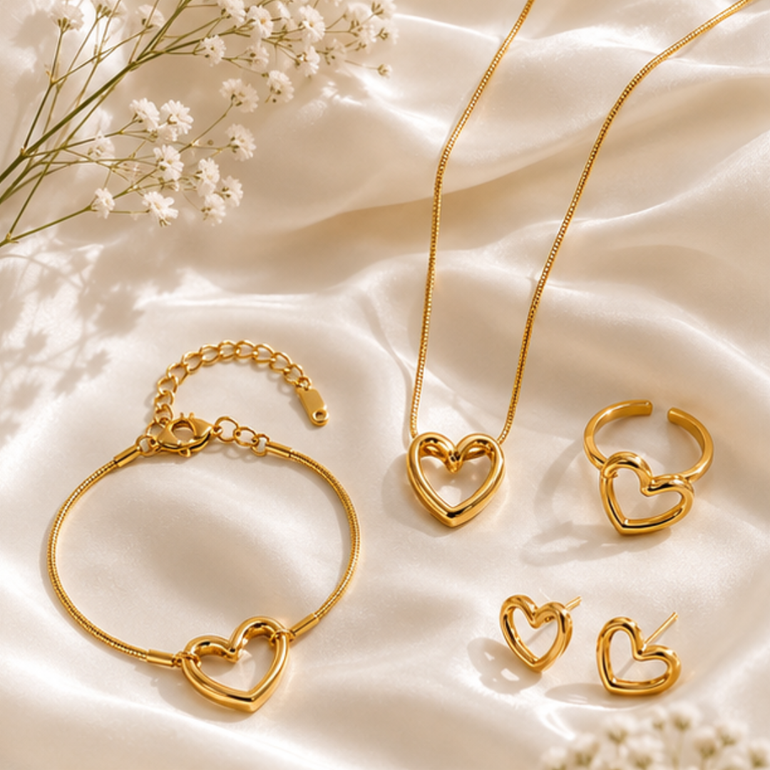 Heart Shape Jewellery Set Pack of 4 Combo for Women & Girls