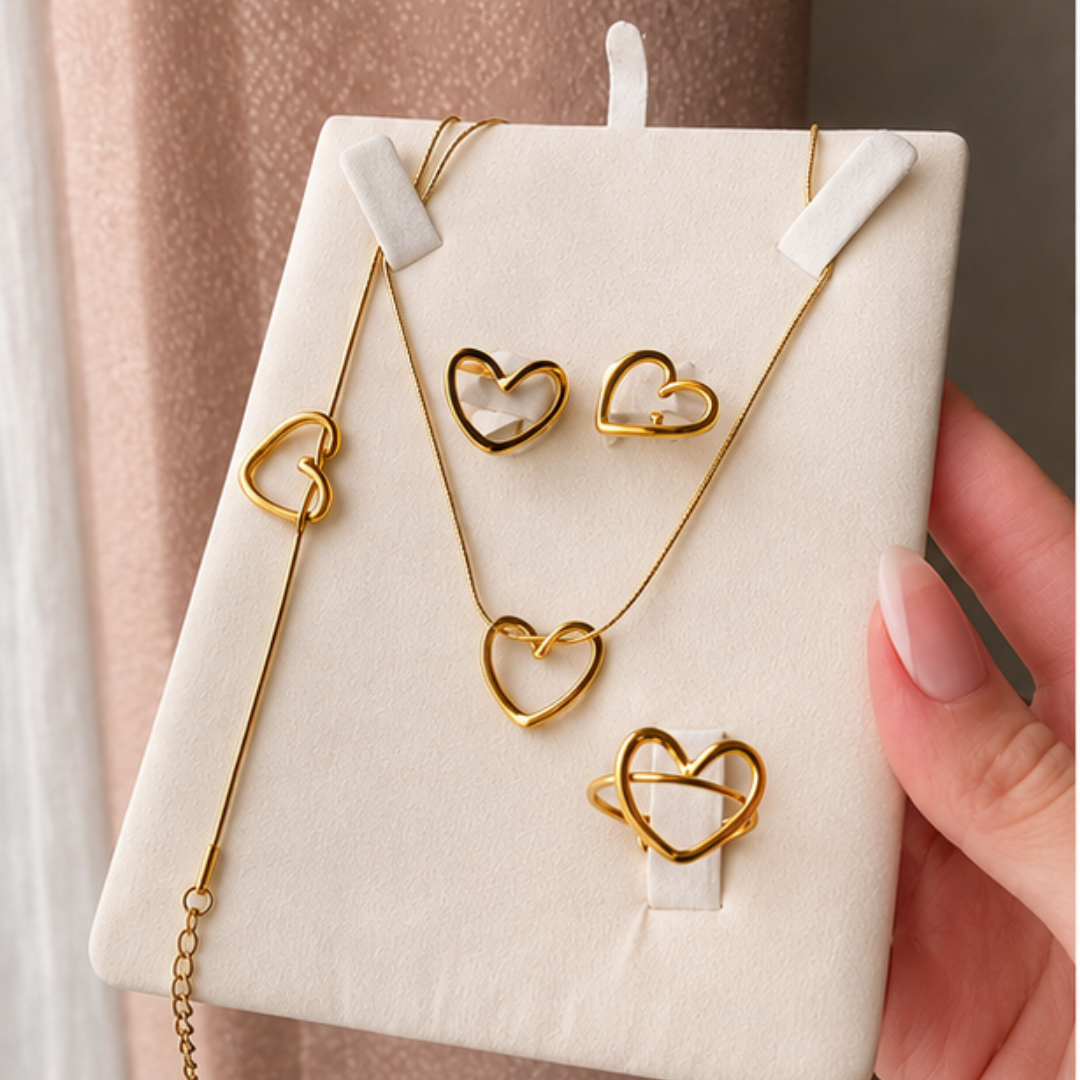 Heart Shape Jewellery Set Pack of 4 Combo for Women & Girls