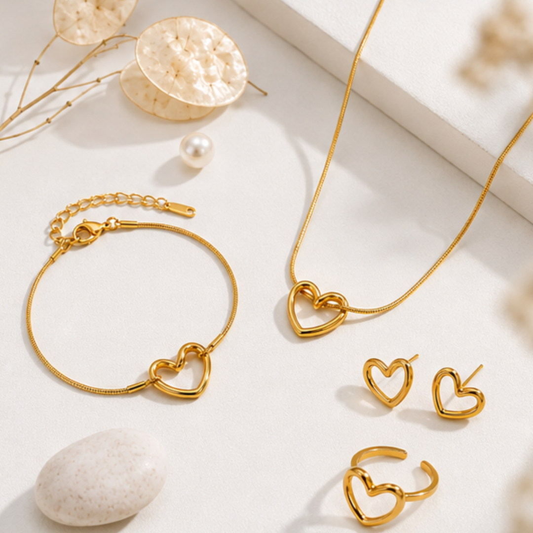 Heart Shape Jewellery Set Pack of 4 Combo for Women & Girls