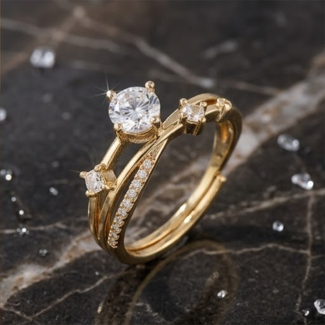 Solitaire Cross-Band Zircon Adjustable Ring