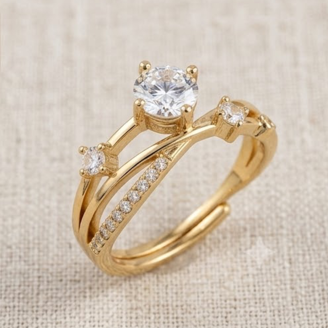 Solitaire Cross-Band Zircon Adjustable Ring