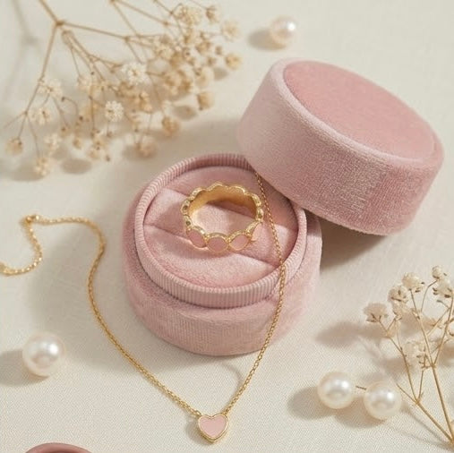 Gold-Plated Pink Heart Stone Bangle for Women