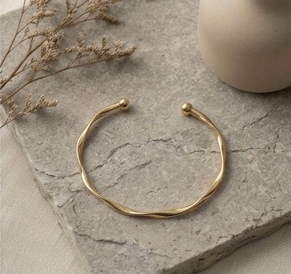 Minimalist Twisted Wave Gold Cuff Bangle