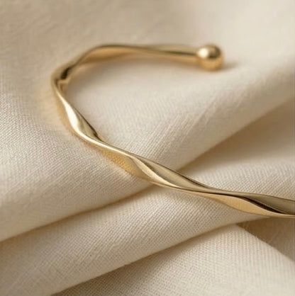 Minimalist Twisted Wave Gold Cuff Bangle