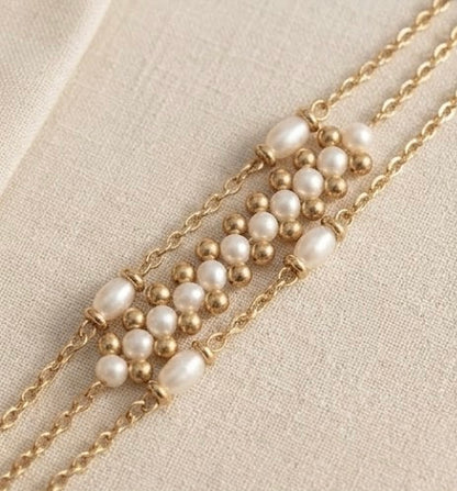 Celestia Layered Pearl & Gold Chain Statement Bracelet