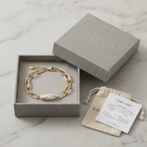 Matte Gold Oval Paperclip Chain Bracelet with Marble Stone Accent