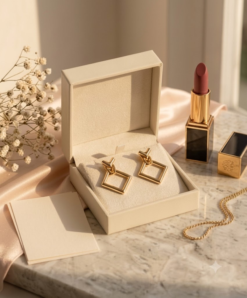 Gold-Plated Geometric Front-Back Stud Earrings