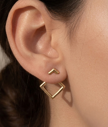 Gold-Plated Geometric Front-Back Stud Earrings