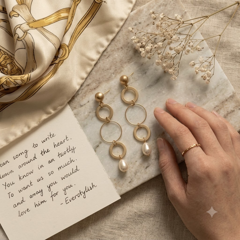 Gold-Tone Linked Circle & Pearl Drop Earrings