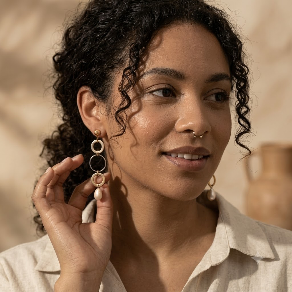 Gold-Tone Linked Circle & Pearl Drop Earrings