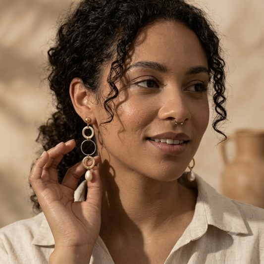 Gold-Tone Linked Circle & Pearl Drop Earrings