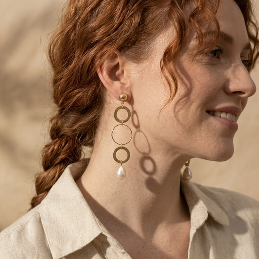 Gold-Tone Linked Circle & Pearl Drop Earrings