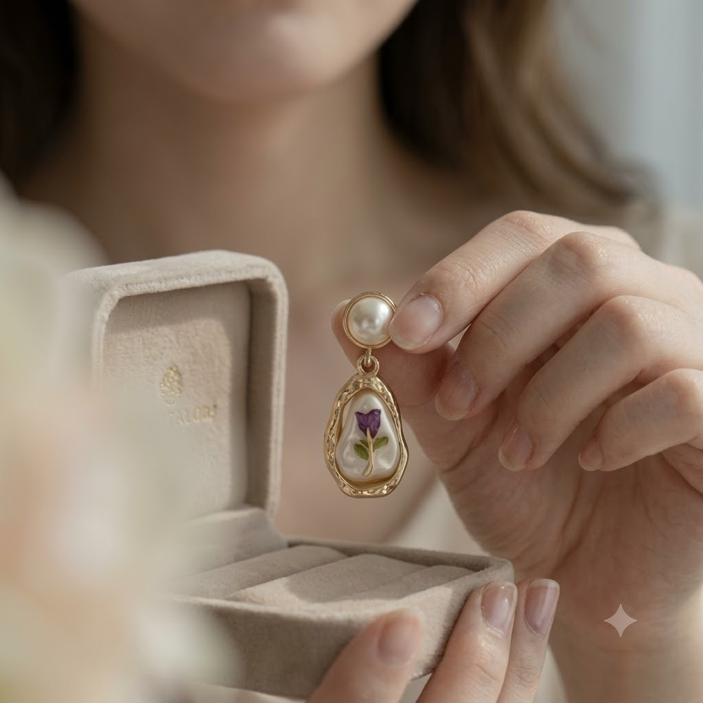 Vintage Baroque Pearl Tulip Drop Earrings
