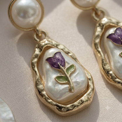Vintage Baroque Pearl Tulip Drop Earrings