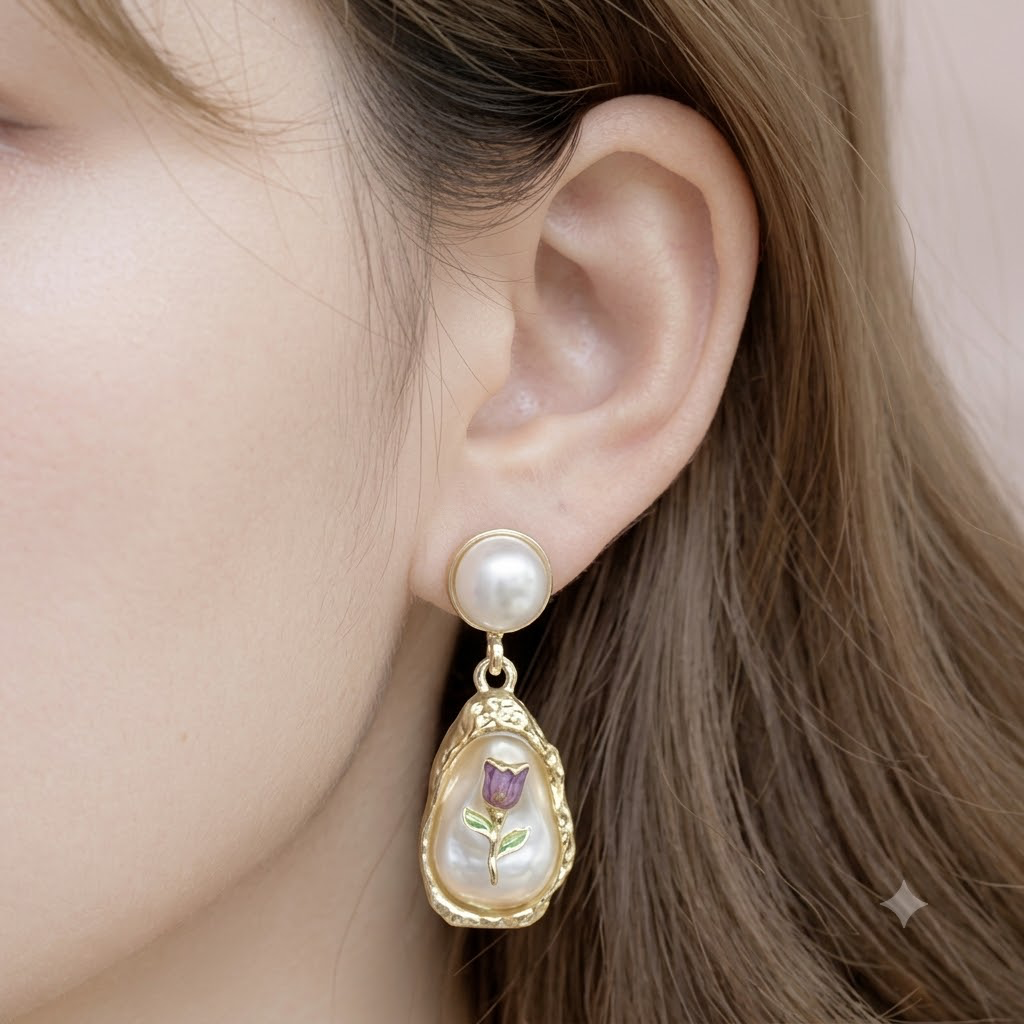 Vintage Baroque Pearl Tulip Drop Earrings