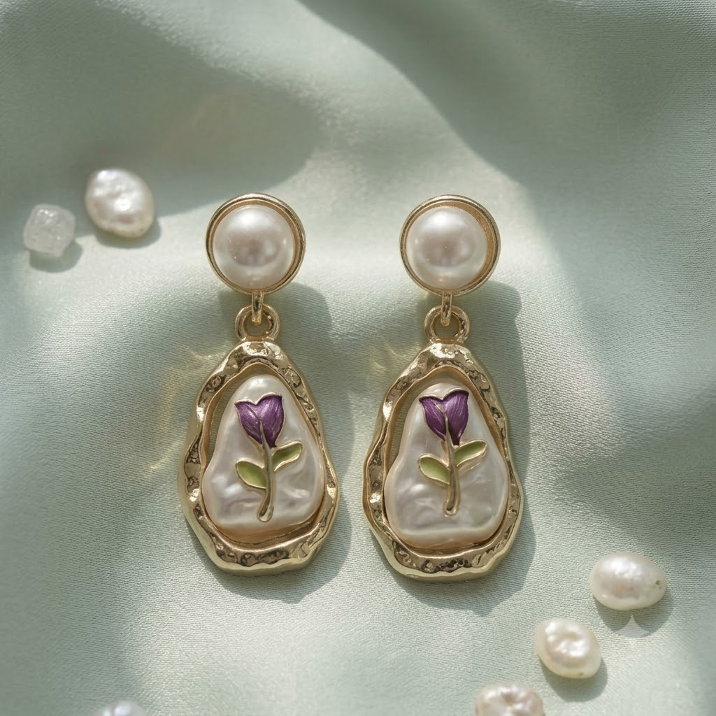 Vintage Baroque Pearl Tulip Drop Earrings