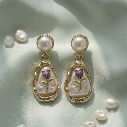 Vintage Baroque Pearl Tulip Drop Earrings