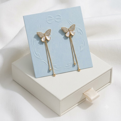 Gold-Plated Sparkling Butterfly Dangle Earrings with Delicate Drop Chains