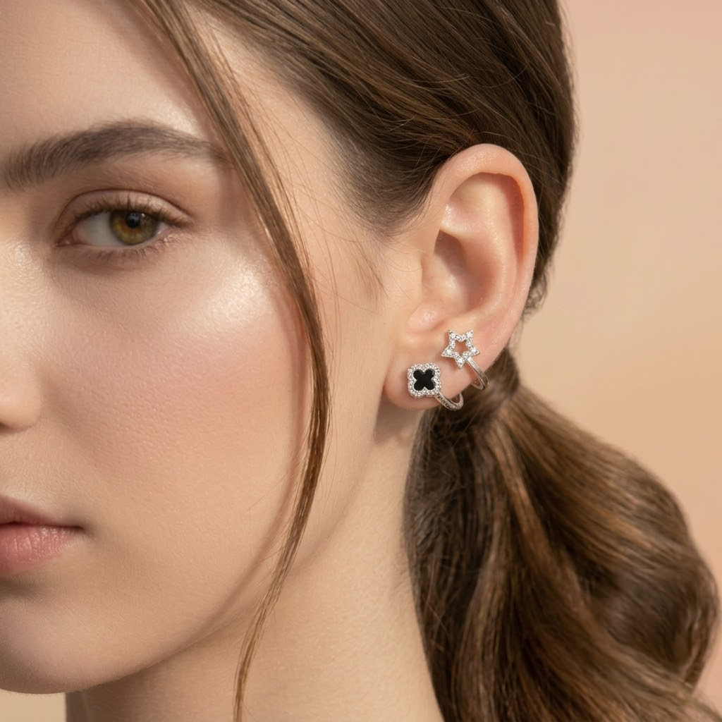 Korean Trending Four Leaf Clover Earrings For Women & Girls Metal Stud Earring