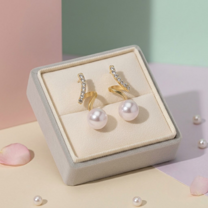 Gold-Plated CZ Pavé Huggie Hoop and Pearl Drop Earrings