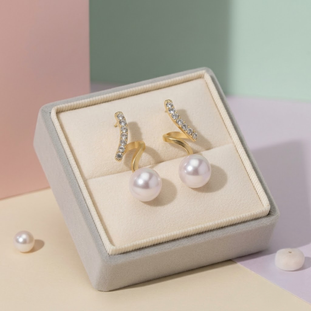 Gold-Plated CZ Pavé Huggie Hoop and Pearl Drop Earrings