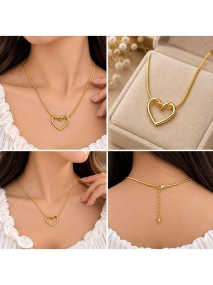 18K Elegant Heart-Shaped Pendant Necklace for Girls