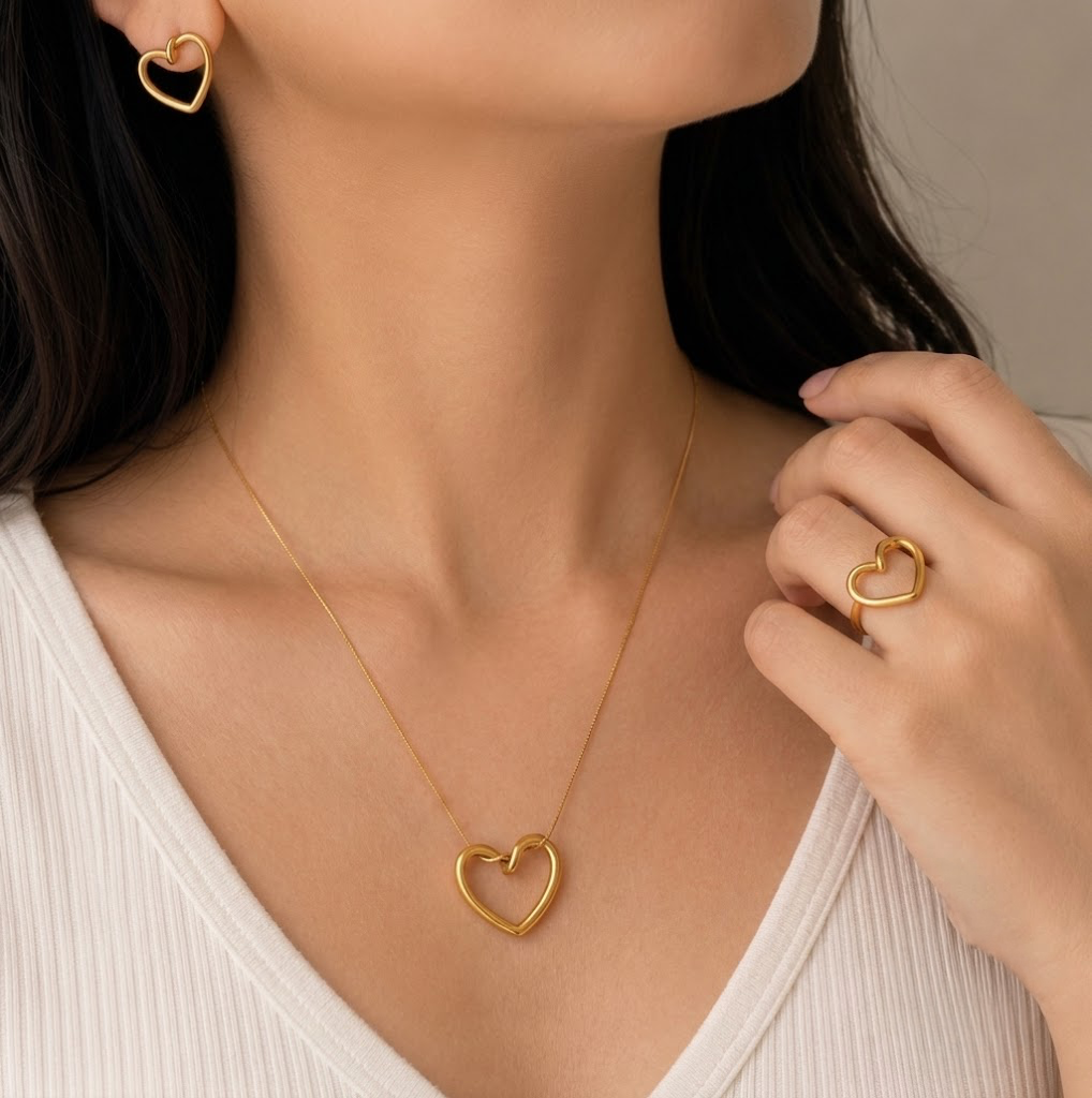 Heart Shape Jewellery Set Pack of 4 Combo for Women & Girls