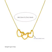 Triple Heart Interlinked Pendant Necklace – Elegant Gold-Tone Love Necklace